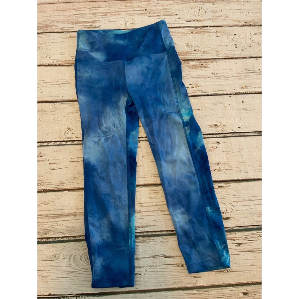 Peach Blue Tie Dye Marble High‎ Rise Cropped Leggings Small Yoga Gym Activewear